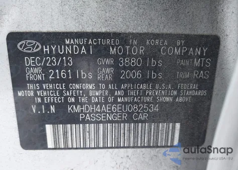 2014 Hyundai Elantra Limited z USA, uszkodzony, nr VIN KMHDH4AE6EU082534